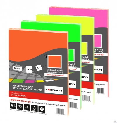 Fluorescencyjne etykiety samoprzylepne A4 zielone 25 arkuszy Emerson ETOKZIE01x025x010