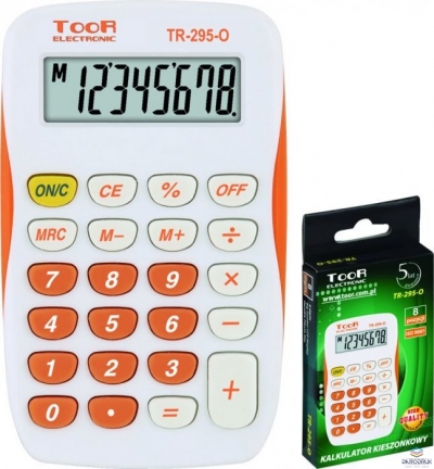 Kalkulator TOOR TR-295-O BIAŁO-POMARAŃCZOWY, 8 pozycyjny, kieszonkowy 120-1419