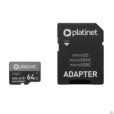 Karta pamięci Micro SDhc + adapter 64GB class10 UIII A1 90MB/s Platinet PMMSDX64UIII