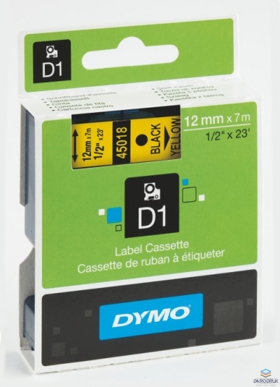 Taśma DYMO D1 - 12 mm x 7 m, czarny / żółty S0720580 do drukarek etykiet